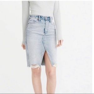 High Rise Denim Midi Skirt